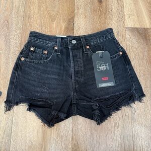 Levi's 501 100% Cotton Black Jean Shorts Distressed High-Rise 24 NEW